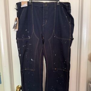 Prps Carpenter Pants Mens 44 Navy Relaxed Fit Paint Splatter Workwear Rigid New